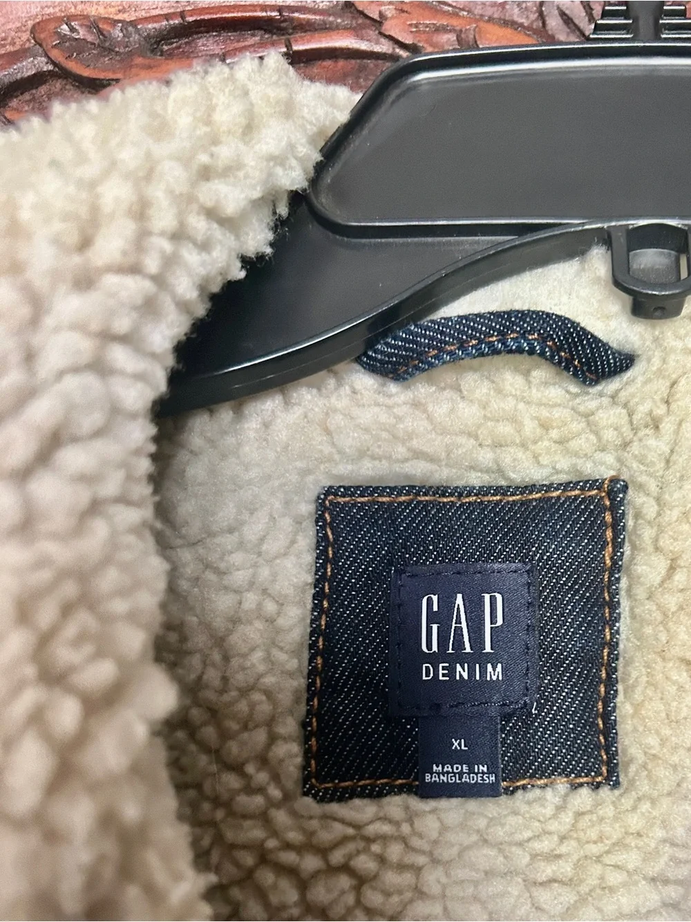 GAP Dark Blue Denim Sherpa-Lined Bomber Jacket with Cream Collar